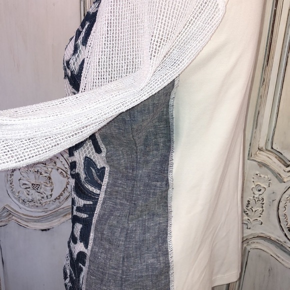 Piccadilly White and Blue Jean Cutout Design with Net Sleeves Jacket - Picture 6 of 11